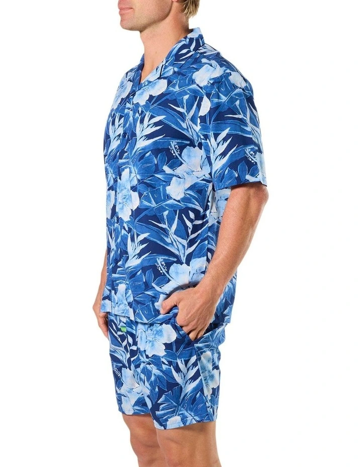 Bamboo Pyjama Set Painted Tropical Pyjama Top and Woven Shorts in Blue image 4