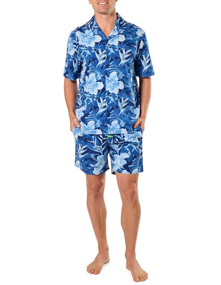 Bamboo Pyjama Set Painted Tropical Pyjama Top and Woven Shorts in Blue image 5