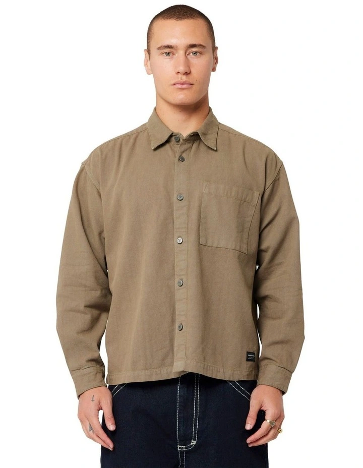 Bobby Long Sleeve Canvas Shirt in Brown image 1