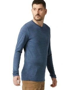 Long Sleeve Travel Merino Wool T-shirt in Blue