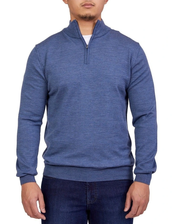Merino 1/2 Zip Knit In Mid Blue image 1