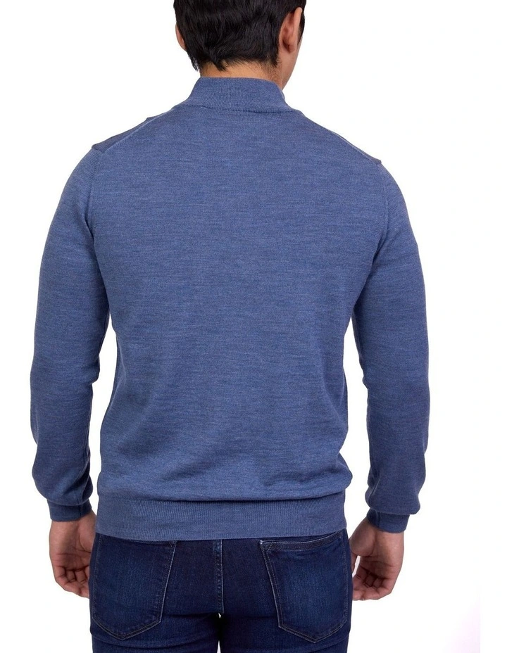 Merino 1/2 Zip Knit In Mid Blue image 2