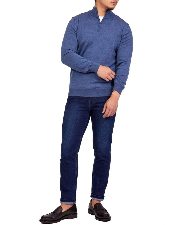Merino 1/2 Zip Knit In Mid Blue image 3