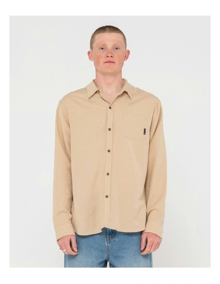 Overtone Long Sleeve Linen Shirt in Natural image 1