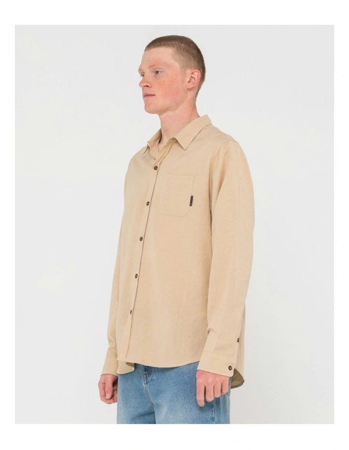 Overtone Long Sleeve Linen Shirt in Natural image 3