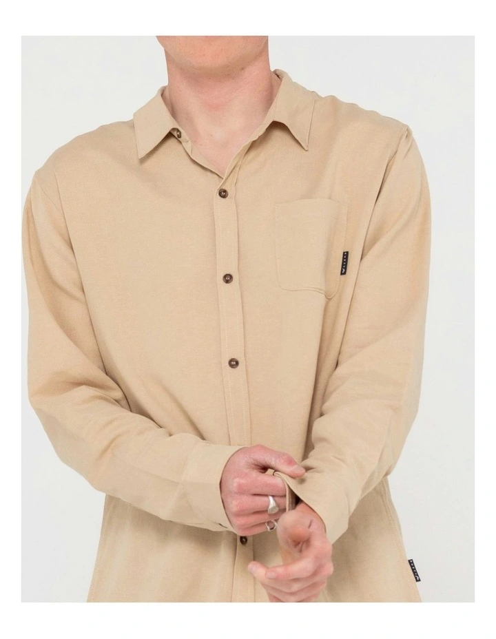 Overtone Long Sleeve Linen Shirt in Natural image 5