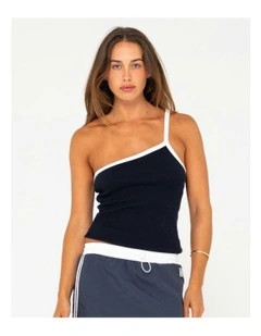 Sling One Shoulder Contrast Skimmer Tank in Black