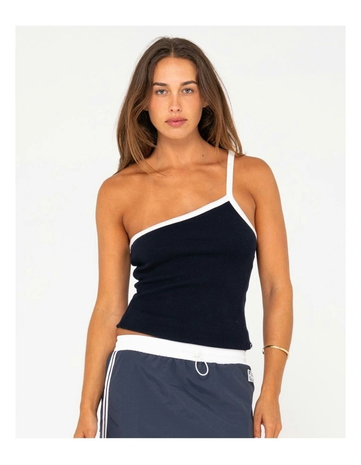 Sling One Shoulder Contrast Skimmer Tank in Black image 1