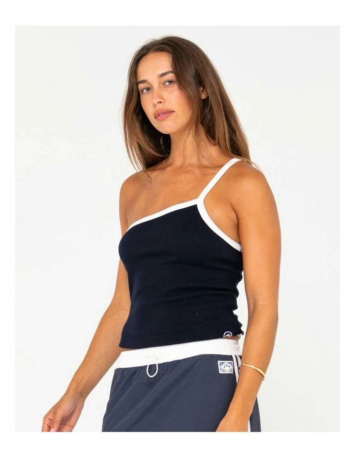 Sling One Shoulder Contrast Skimmer Tank in Black image 3
