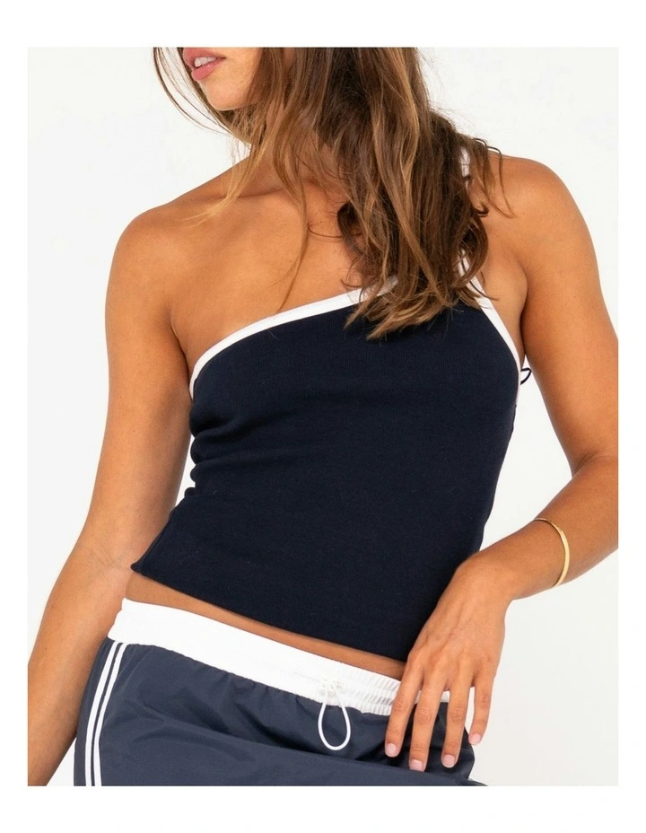 Sling One Shoulder Contrast Skimmer Tank in Black image 4