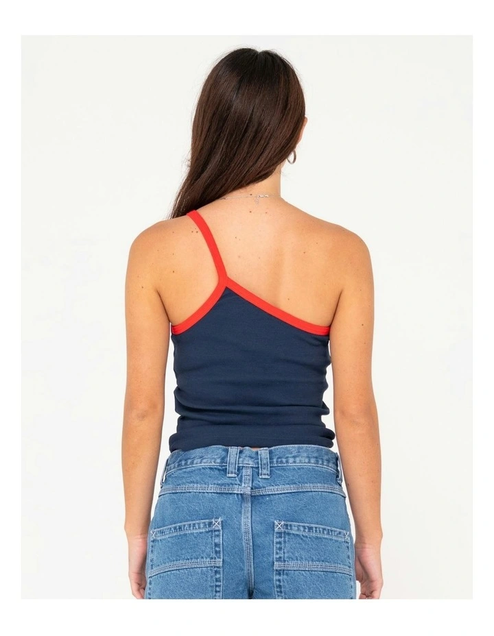 Sling One Shoulder Contrast Skimmer Tank in Blue image 2