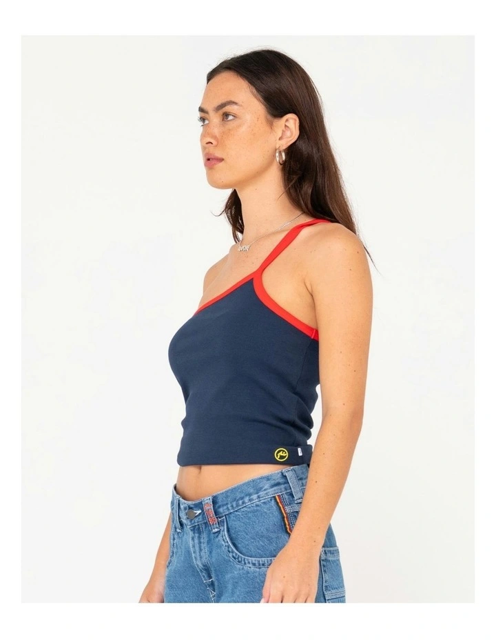 Sling One Shoulder Contrast Skimmer Tank in Blue image 3