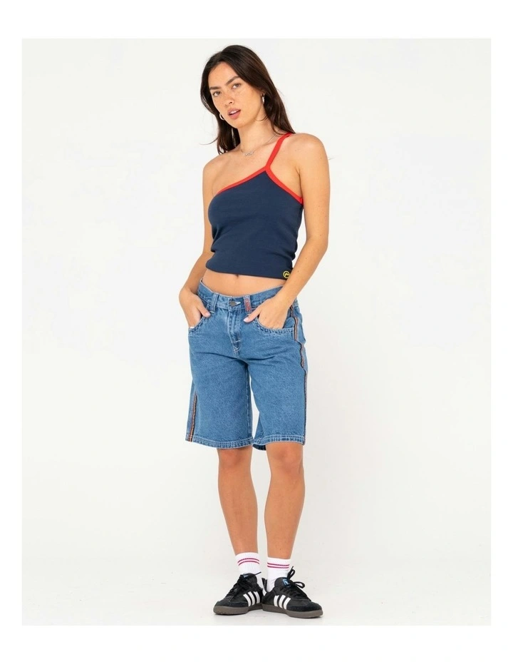 Sling One Shoulder Contrast Skimmer Tank in Blue image 7