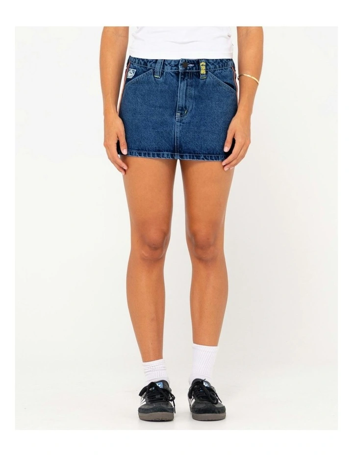 Flip Mommy Low Rise Mini Denim Skirt in Blue image 1