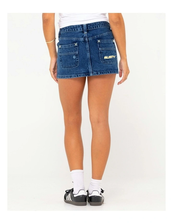 Flip Mommy Low Rise Mini Denim Skirt in Blue image 2