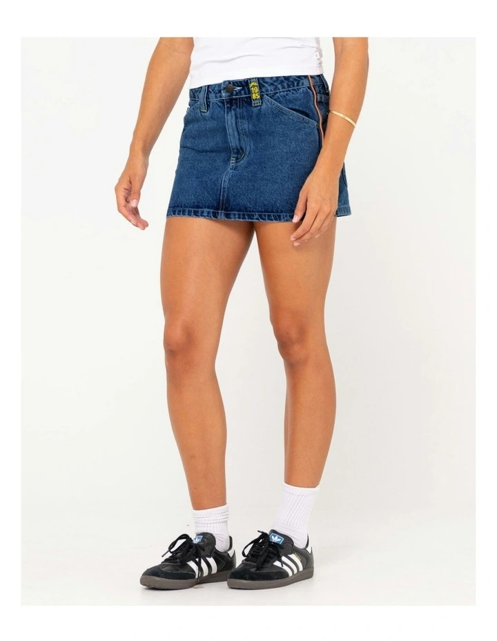 Flip Mommy Low Rise Mini Denim Skirt in Blue image 3