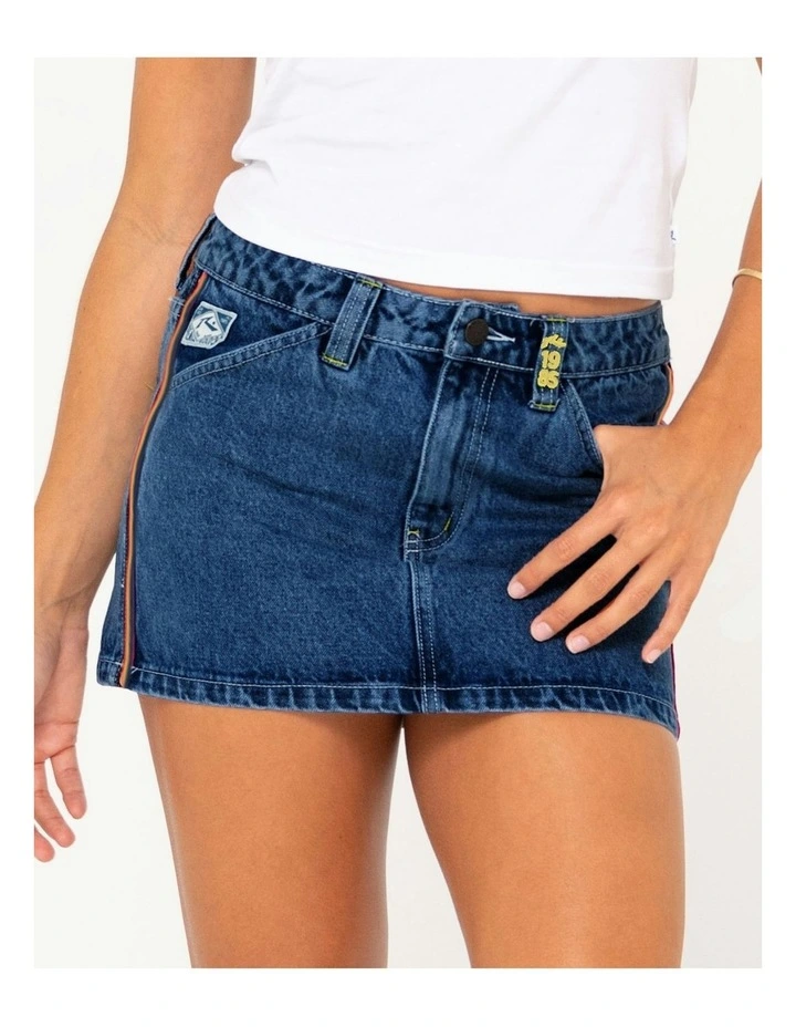 Flip Mommy Low Rise Mini Denim Skirt in Blue image 4
