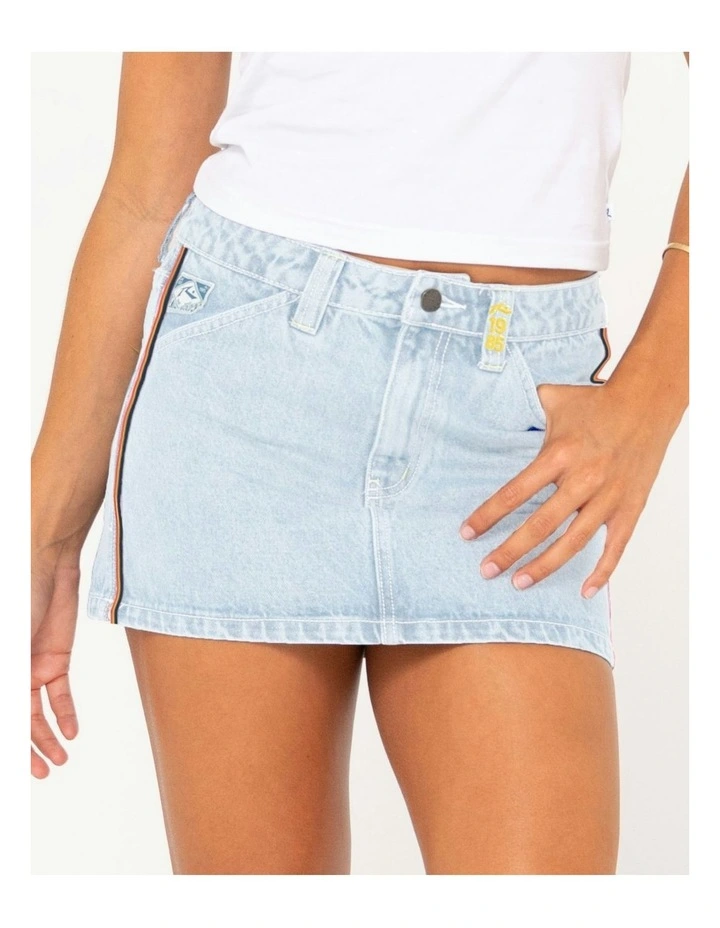 Flip Mommy Low Rise Mini Denim Skirt in Blue image 5