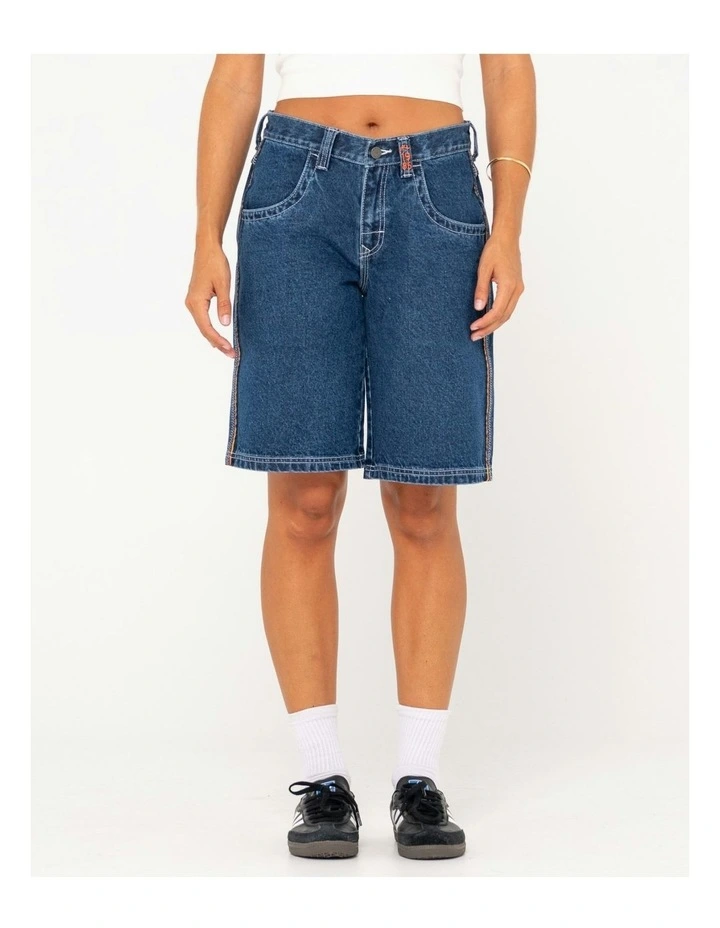 Flip Mommy Low Rise Wide Leg Denim Short in Blue image 1