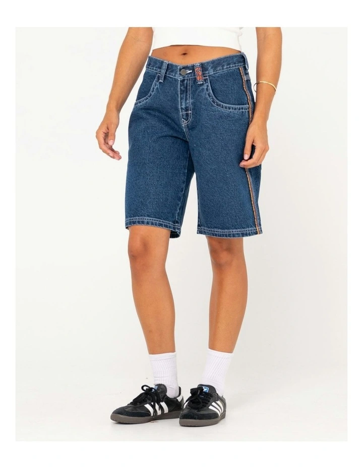 Flip Mommy Low Rise Wide Leg Denim Short in Blue image 3