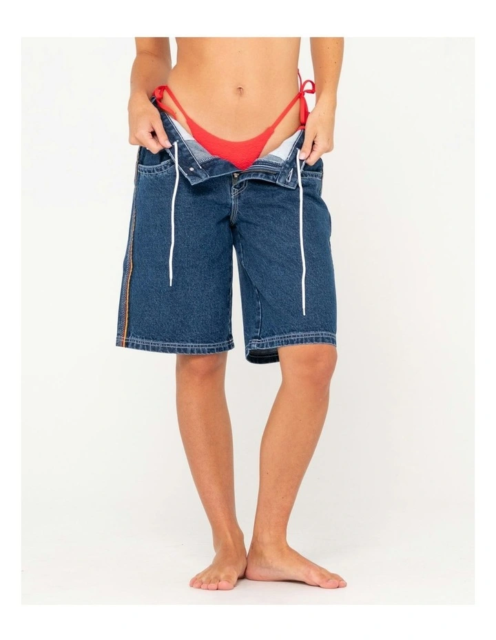 Flip Mommy Low Rise Wide Leg Denim Short in Blue image 4