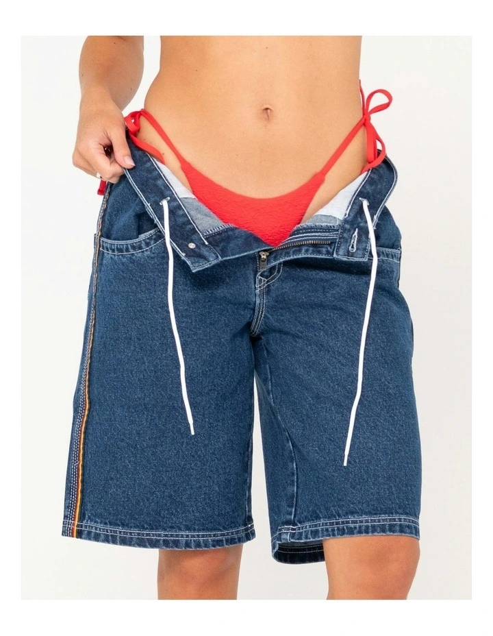 Flip Mommy Low Rise Wide Leg Denim Short in Blue image 5