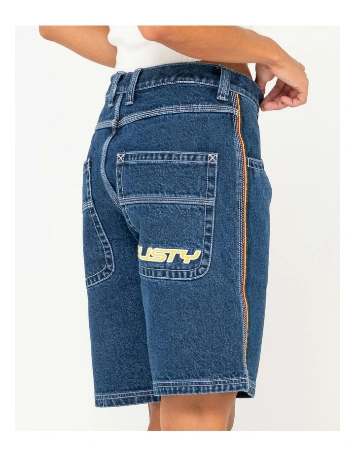 Flip Mommy Low Rise Wide Leg Denim Short in Blue image 6