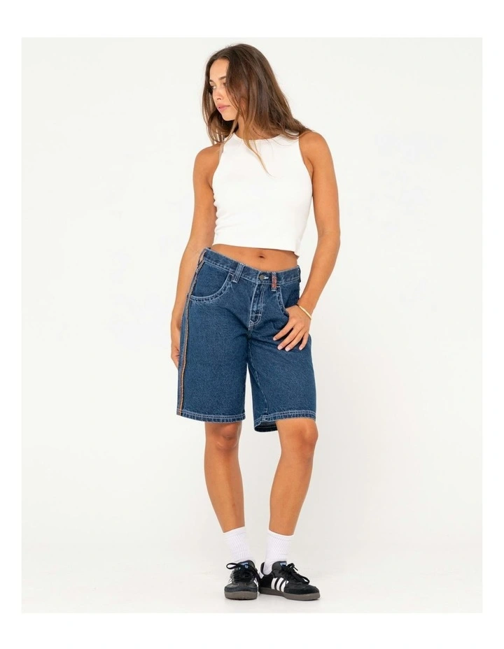 Flip Mommy Low Rise Wide Leg Denim Short in Blue image 7