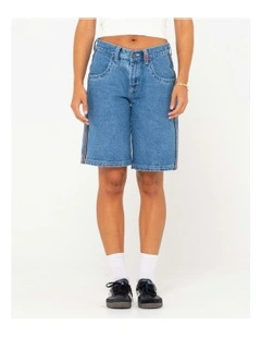 Flip Mommy Low Rise Wide Leg Denim Short in Blue