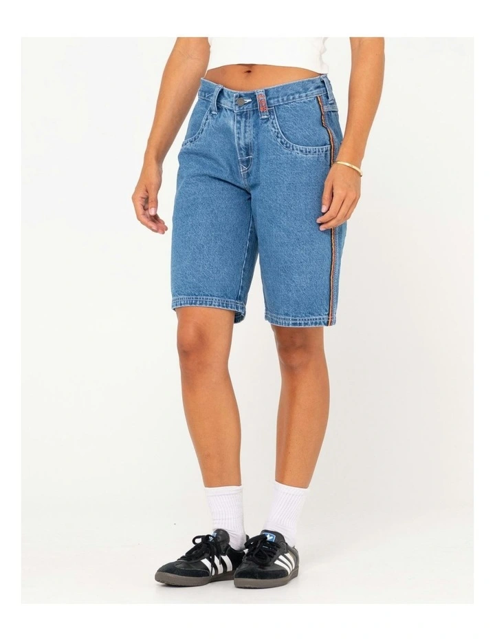 Flip Mommy Low Rise Wide Leg Denim Short in Blue image 3