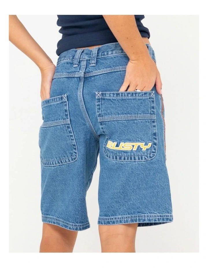 Flip Mommy Low Rise Wide Leg Denim Short in Blue image 4