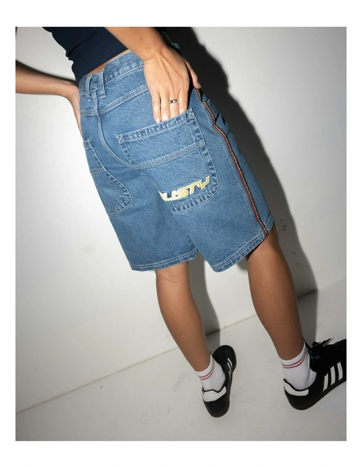 Flip Mommy Low Rise Wide Leg Denim Short in Blue image 5