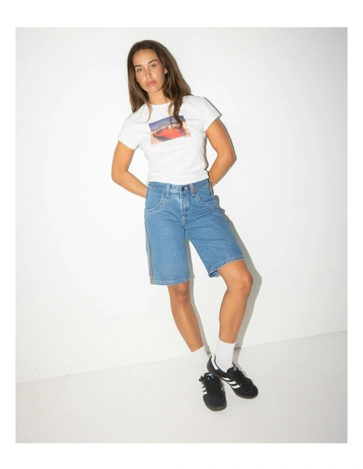Flip Mommy Low Rise Wide Leg Denim Short in Blue image 6