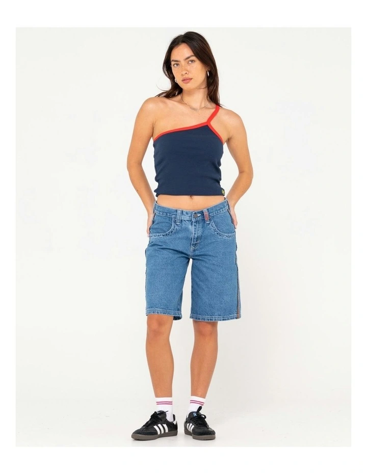 Flip Mommy Low Rise Wide Leg Denim Short in Blue image 7