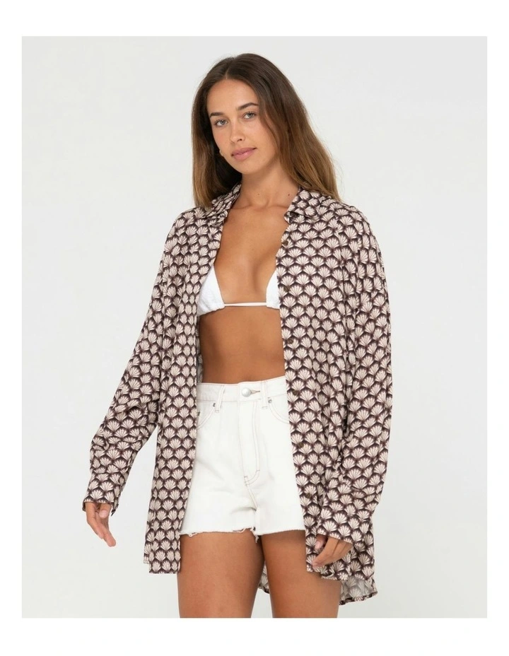 Sorrento Oversized Long Sleeve Shirt in Brown image 2