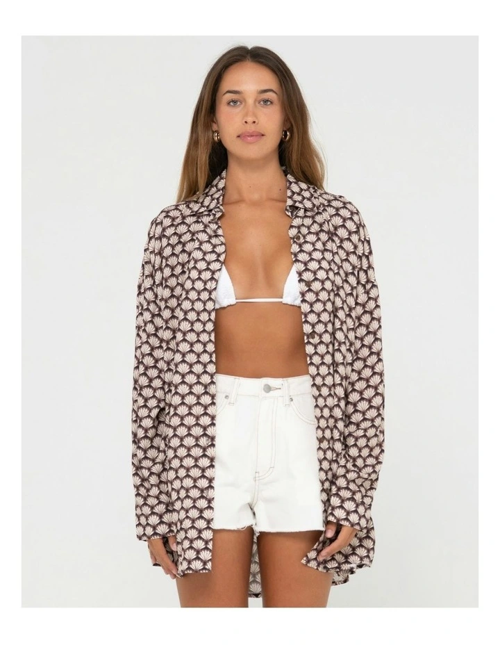 Sorrento Oversized Long Sleeve Shirt in Brown image 3