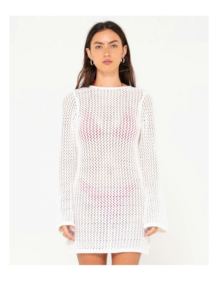 Amalfi Long Sleeve Knit Mini Dress in White image 1