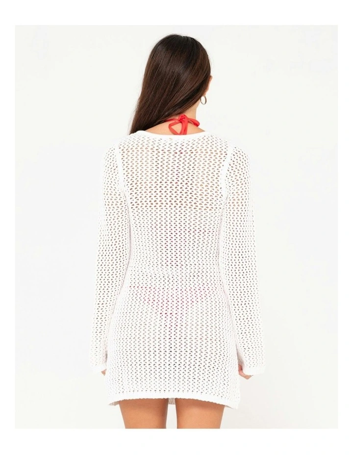 Amalfi Long Sleeve Knit Mini Dress in White image 2