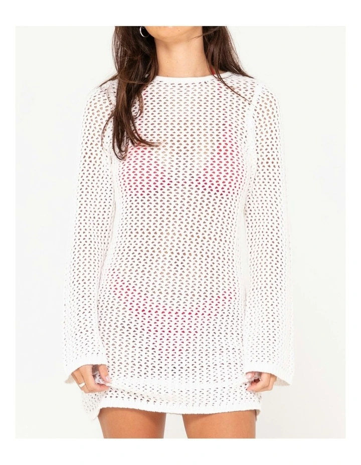 Amalfi Long Sleeve Knit Mini Dress in White image 4