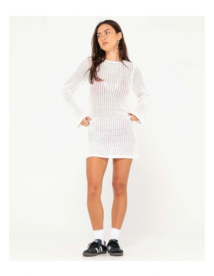 Amalfi Long Sleeve Knit Mini Dress in White image 5