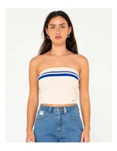 Amelia Strapless Contrast Knit Top in Natural