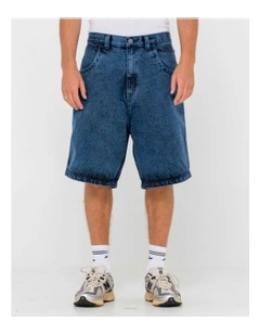 R Dot Baggy Overdye Jort in Blue