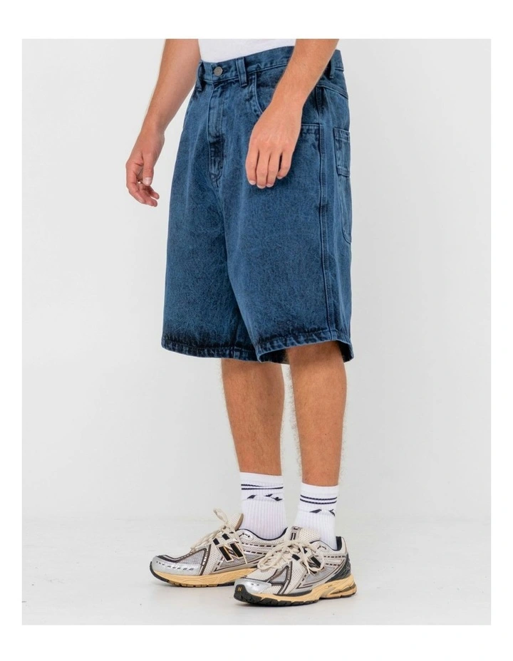 R Dot Baggy Overdye Jort in Blue image 3