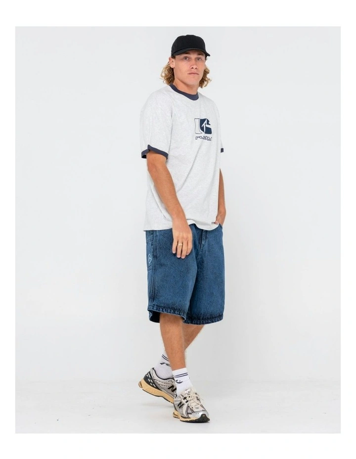 R Dot Baggy Overdye Jort in Blue image 6