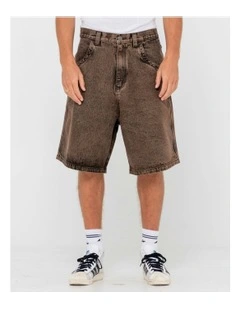 R Dot Baggy Overdye Jort in Brown
