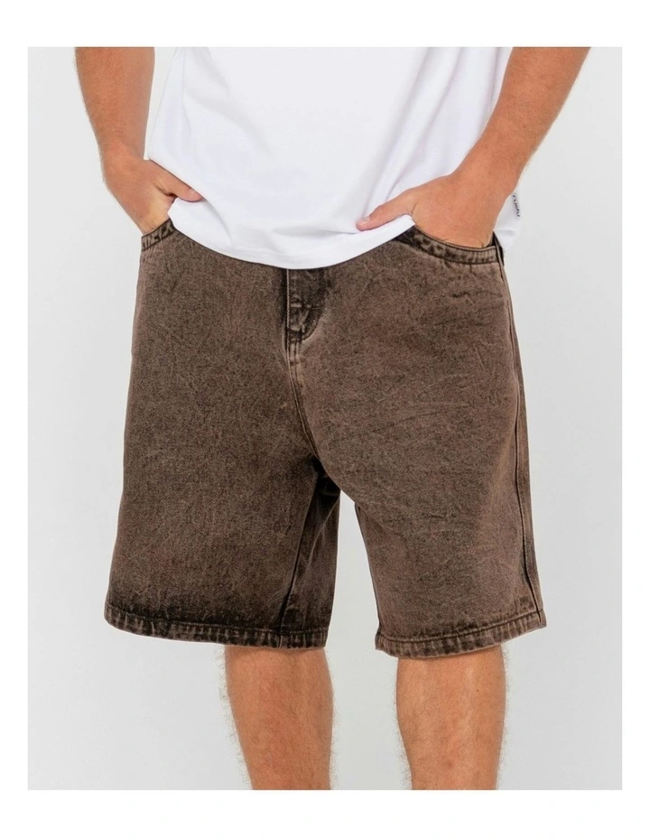 R Dot Baggy Overdye Jort in Brown image 6