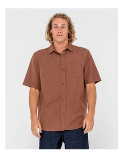 Overtone Short Sleeve Linen Shirt in Brown