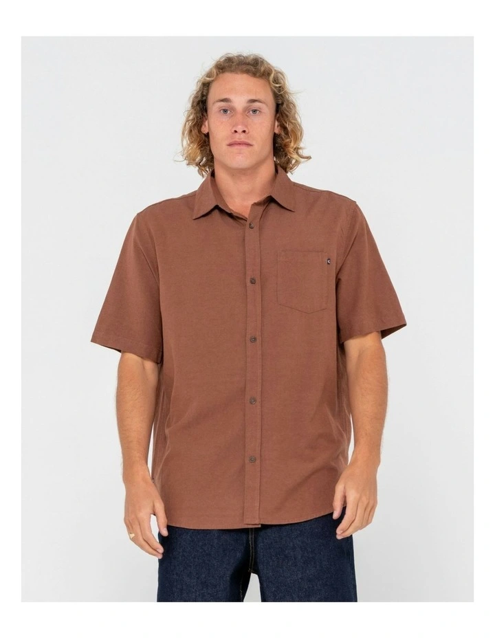 Overtone Short Sleeve Linen Shirt in Brown image 1