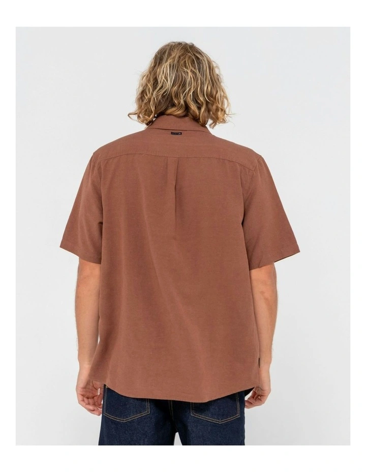 Overtone Short Sleeve Linen Shirt in Brown image 2