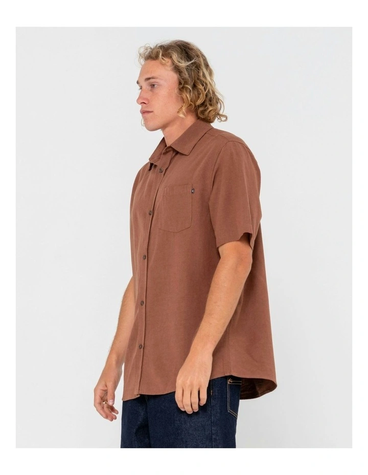Overtone Short Sleeve Linen Shirt in Brown image 3